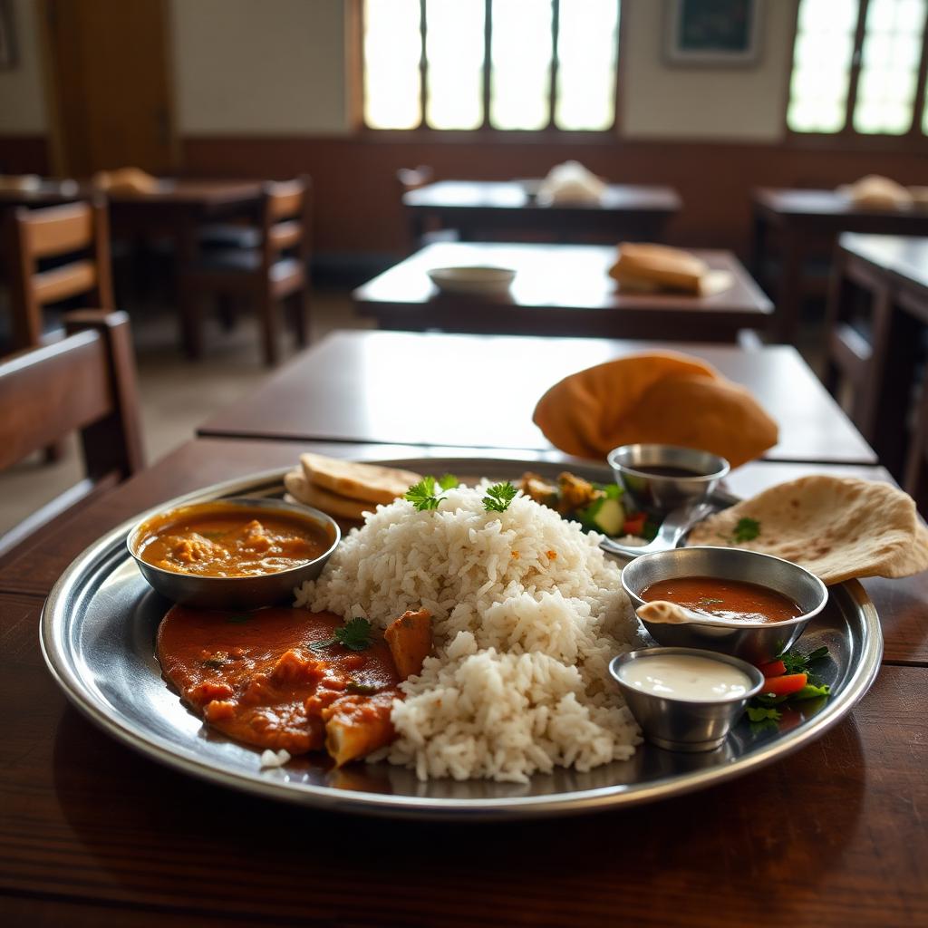 A vegetarian thali served in the MIS dining hall